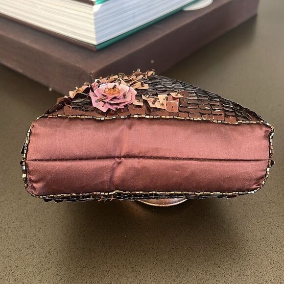 BRACCIALINI Vintage Brown Sequins Beads Small Bag Hangbag Made In Italy. - Picture 5 of 9